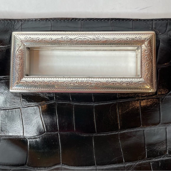 Vintage Brighton Croc Embossed Black Leather Magnetic Close Clutch - Picture 13 of 15